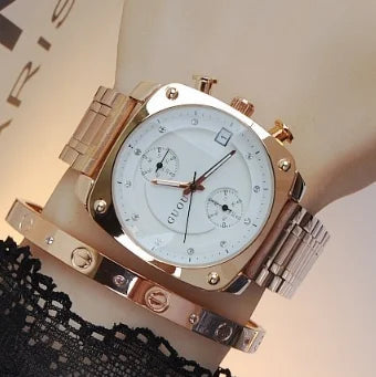 Fashion GUOU Women Calendar Watches Lady's Luxury Wristwatches Genuine Leather Dress Watch 5 Points Square watch Bracelet Clocks