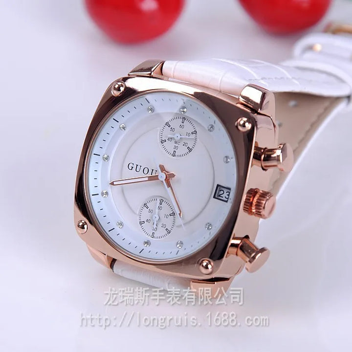 Fashion GUOU Women Calendar Watches Lady's Luxury Wristwatches Genuine Leather Dress Watch 5 Points Square watch Bracelet Clocks