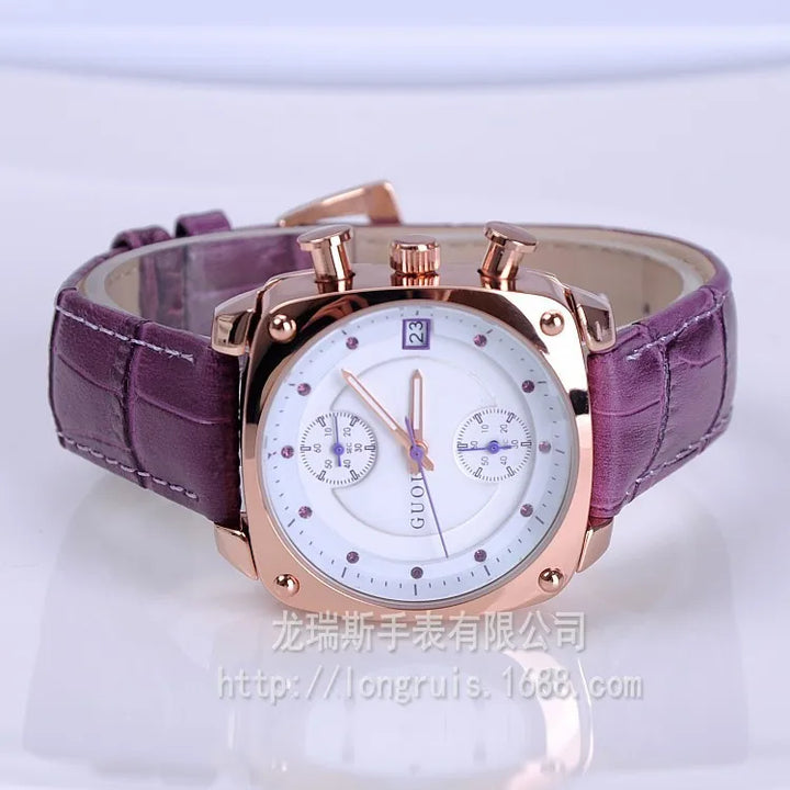 Fashion GUOU Women Calendar Watches Lady's Luxury Wristwatches Genuine Leather Dress Watch 5 Points Square watch Bracelet Clocks