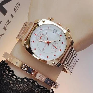 Fashion GUOU Women Calendar Watches Lady's Luxury Wristwatches Genuine Leather Dress Watch 5 Points Square watch Bracelet Clocks