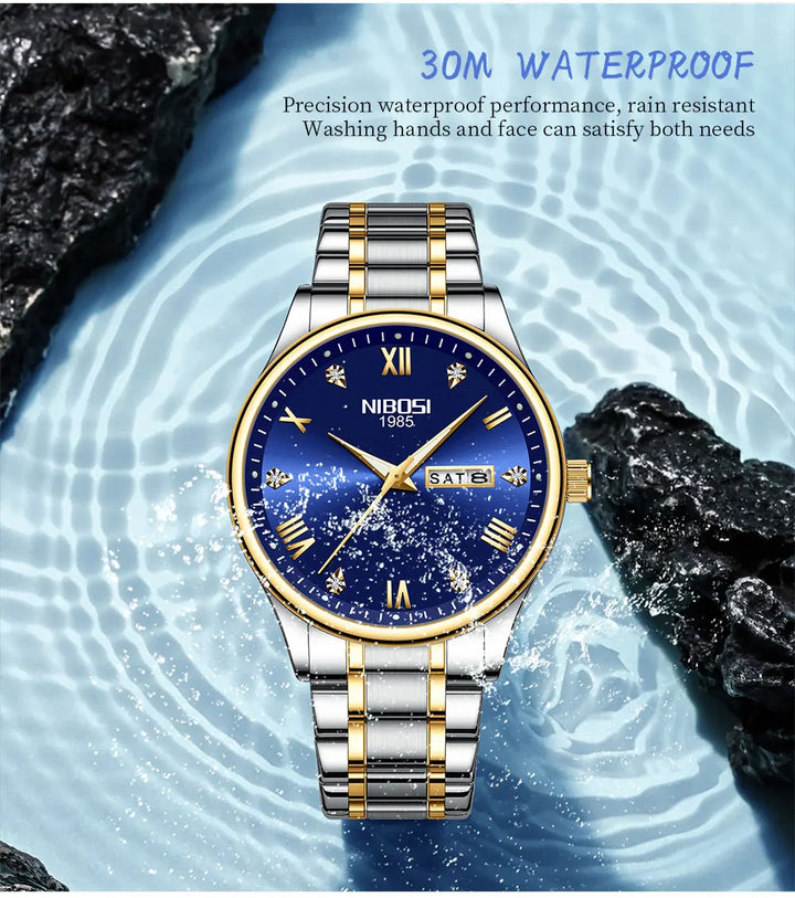 NIBOSI Mens Watches Top Brands Luxury Stainless Steel Waterproof Luminous Week Date Business Mens Watches Relogio Masculino