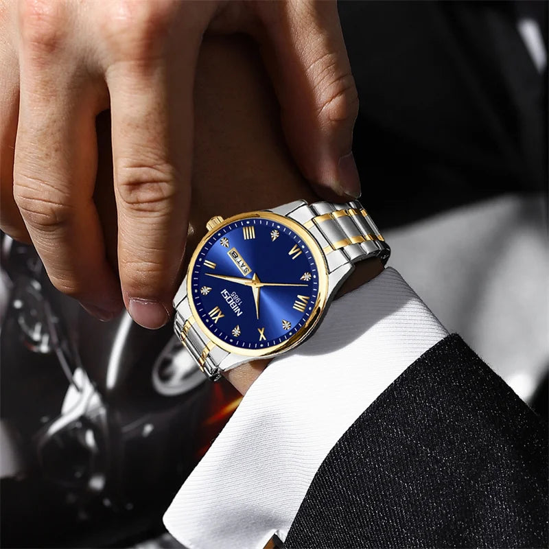 NIBOSI Mens Watches Top Brands Luxury Stainless Steel Waterproof Luminous Week Date Business Mens Watches Relogio Masculino