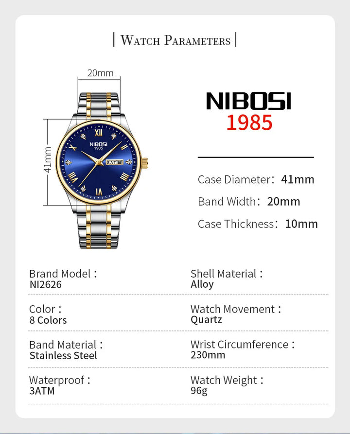 NIBOSI Mens Watches Top Brands Luxury Stainless Steel Waterproof Luminous Week Date Business Mens Watches Relogio Masculino