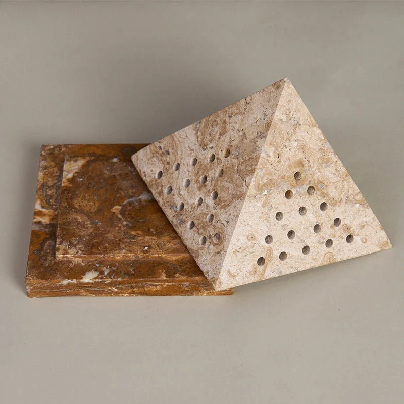 Pyramid Shape Natural Marble Mubkhar Beige Travertine Bakhoor Oud Incense Burner