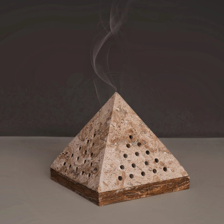 Pyramid Shape Natural Marble Mubkhar Beige Travertine Bakhoor Oud Incense Burner