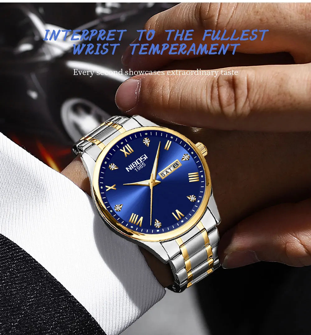 NIBOSI Mens Watches Top Brands Luxury Stainless Steel Waterproof Luminous Week Date Business Mens Watches Relogio Masculino