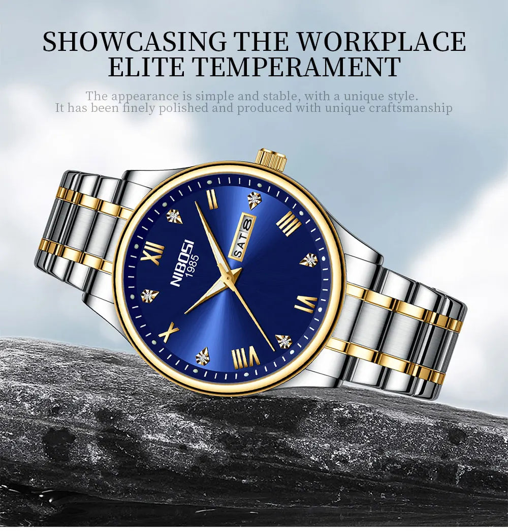 NIBOSI Mens Watches Top Brands Luxury Stainless Steel Waterproof Luminous Week Date Business Mens Watches Relogio Masculino